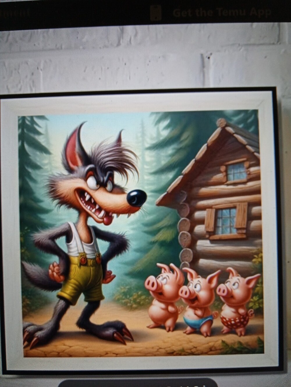 Framed Cartoon Wolf and Three Pigs Diamond Art